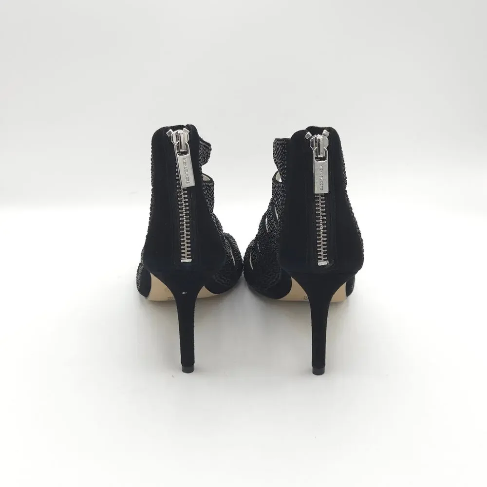 MICHAEL KORS Women's Caged Sparkle Heels Black Tan  Zip Up Stiletto Size 6